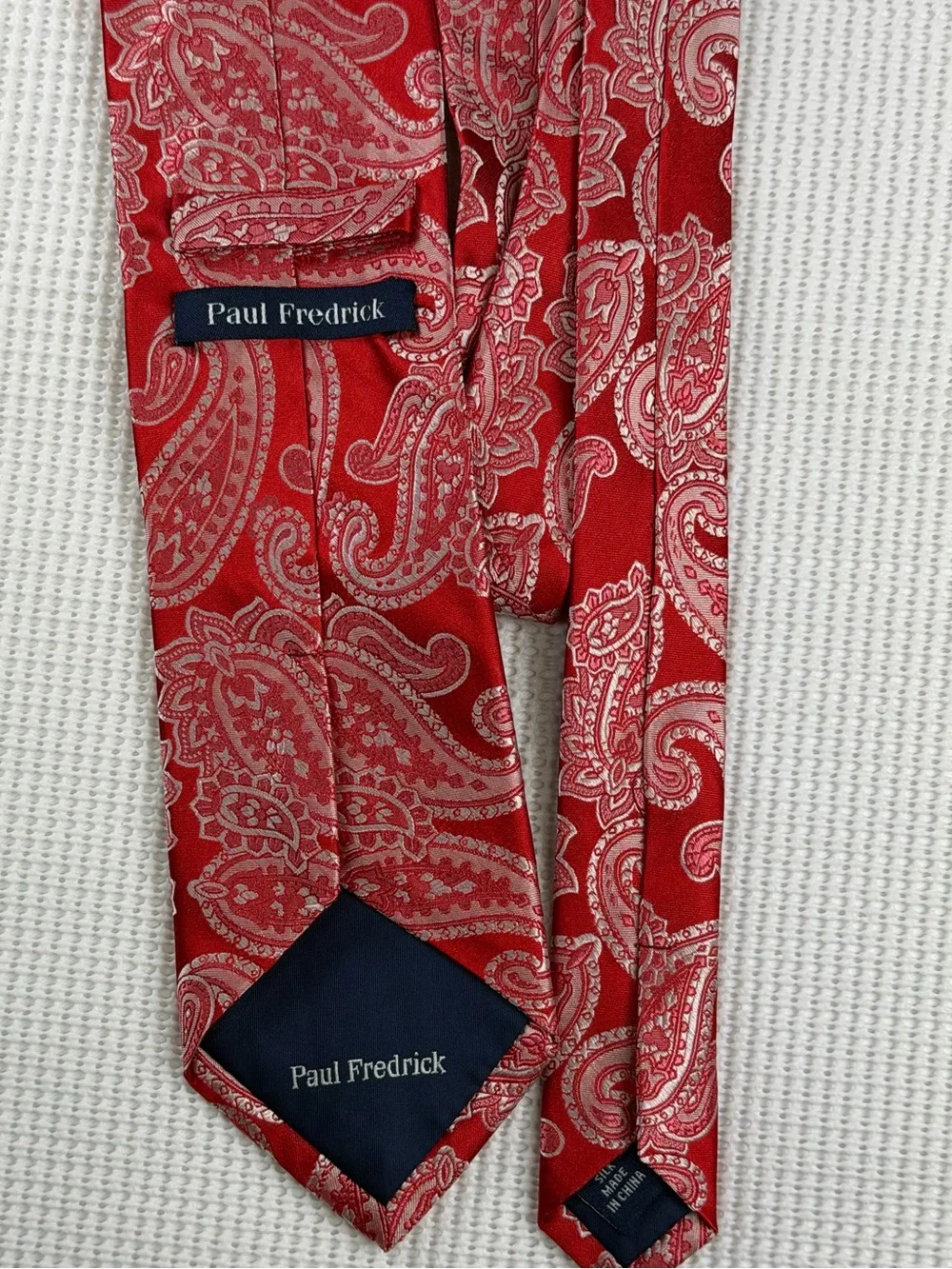 Paul Fredrick Red & Silver Classy Paisley Silk-Style Tie- Professional Style